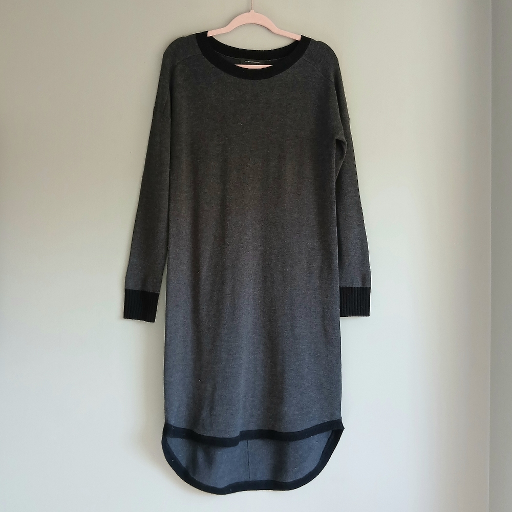 French Connection Black and Gray Midi Sweater Dress